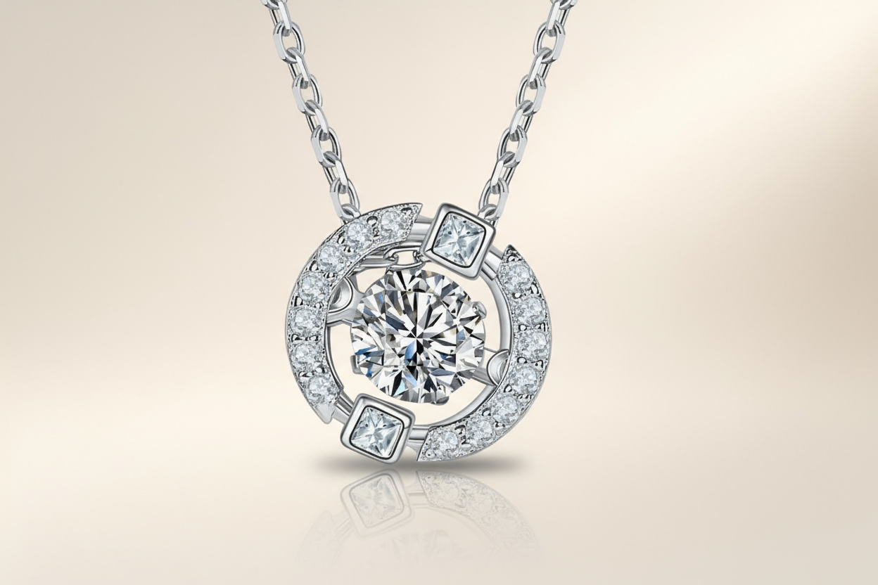 Diamond necklace with a beige background