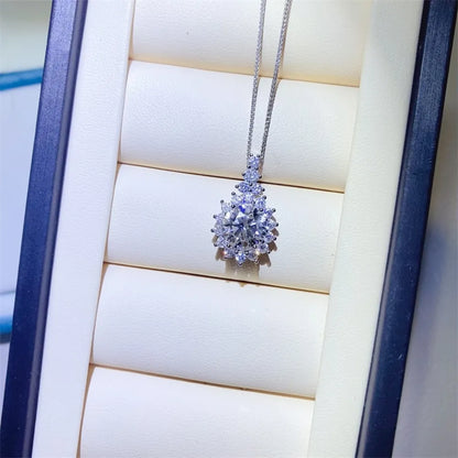 Diamond necklace on a white cushion with a blue border