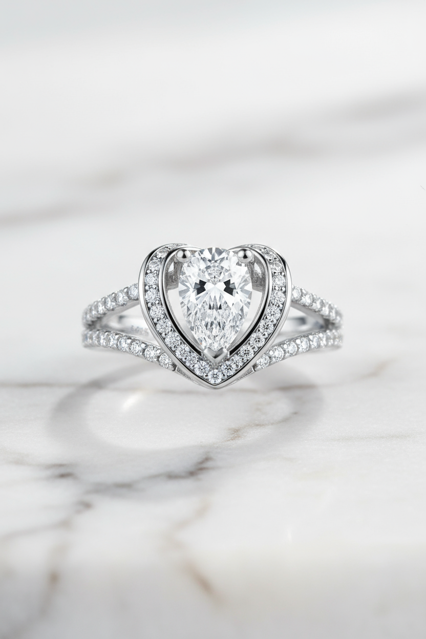 1 Carat Moissanite 925 Sterling Silver Heart Ring